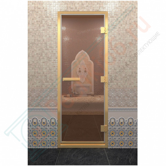 Стеклянная дверь для хамама в золотом профиле, бронза 190х80 (по коробке) (DoorWood) в Нижневартовске