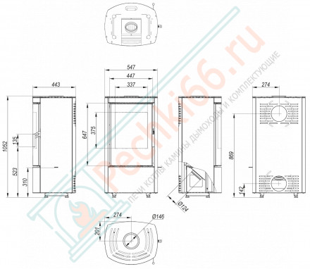 Печь-камин Ceres, золотая сталь (Defro-Home) 6кВт