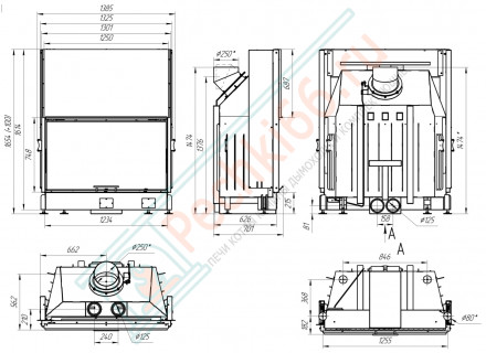 Топка Вега 1200 B принтинг черный шамот подовое горение (Экокамин)