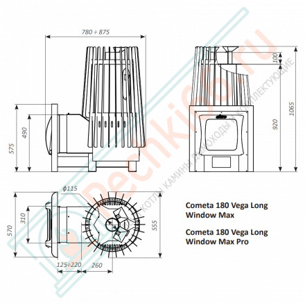 Печь для бани Cometa 180 Vega Long Window Max Pro (Grill’D)