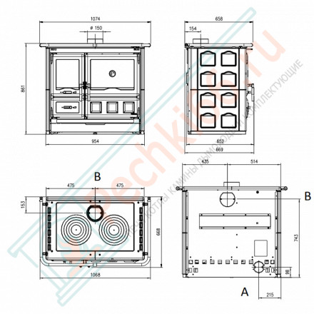 Печь с варочной поверхностью ROSA XXL MAIOLICA, цвет бордовый (La Nordica)