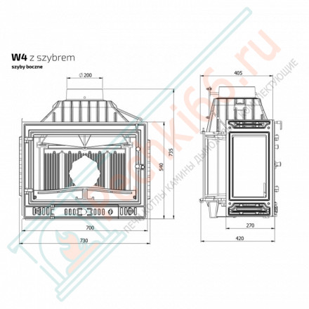 Чугунная топка W4 LB, с левым стеклом (Kaw-Met)