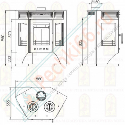 Печь-камин Москва-12 с плитой (Мета) до 240 м3