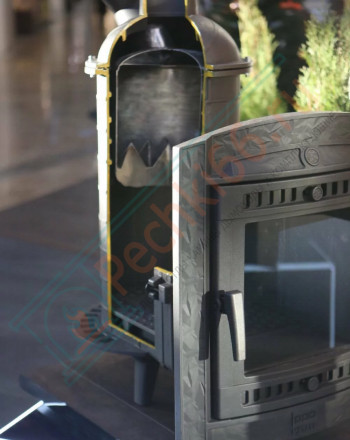 Печь для бани Атмосфера L+, усиленная каменка, комбинированная облицовка Окаменевшее дерево (ProMetall)