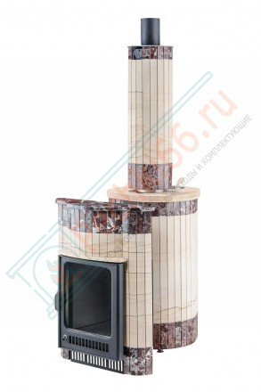 Дровяная банная печь Ферингер ОПТИМА "Окаменевшее дерево перенесённый рисунок + Россо Леванте" до 28 м³