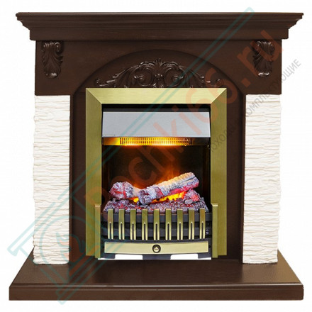 Каминокомплект Bern Сланец мелкий белый / Темный дуб с очагом Danville Antique Brass FB2