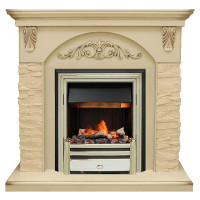 Каминокомплект Bern Сланец крупный бежевый / Алебастр темная патина с очагом Cavendish