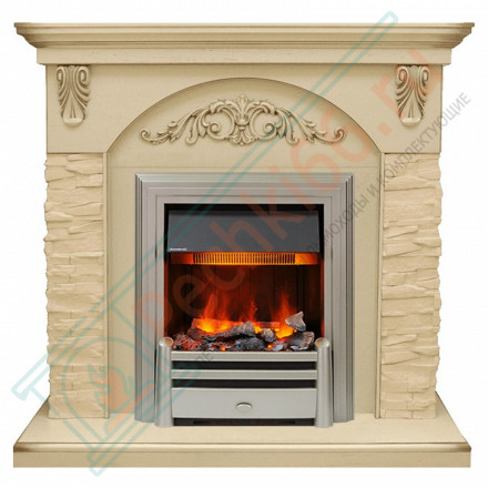 Каминокомплект Bern Сланец крупный бежевый / Алебастр темная патина с очагом Chesford