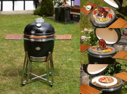 Гриль из керамики с ножками и столиками Le Chef Black (Monolith)