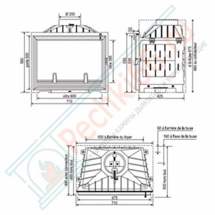 Чугунная топка CELSIUS с открытием дверцы в стороны и с дефлектором версия BLACK LINE (SEGUIN) 12 кВт