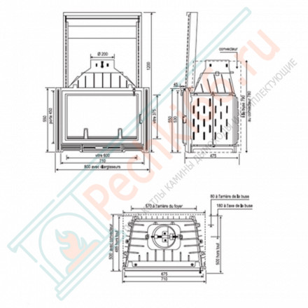 Чугунная топка SUNFLAM с открыванием дверцы в сторону и вверх, с дефлектором (SEGUIN) 12 кВт