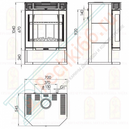 Печь-камин Ангара 12 Аква (Мета) до 320 м3