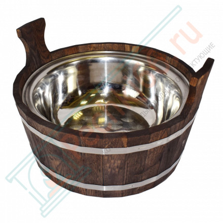 Шайка из кавказского дуба 15 л. морёная, с нержавеющей вставкой (212F)