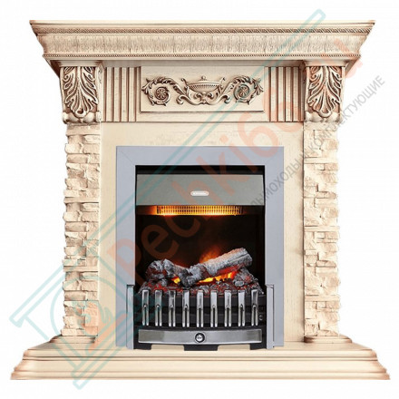 Электрокаминокомплект Luxemburg (каменный) - Сланец/Cлоновая кость с патиной с очагом Danville Chrome FB2