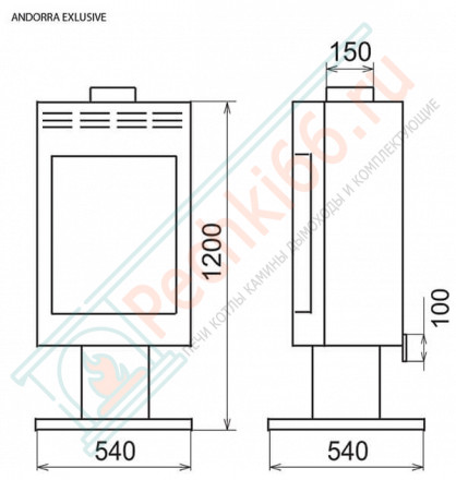 Печь-камин Andorra Exclusive, Черный (Thorma) до 200 м3