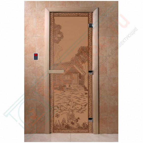 Стеклянная дверь для бани бронза матовая, "Банька в лесу", 1900х700 (DoorWood) в Нижневартовске