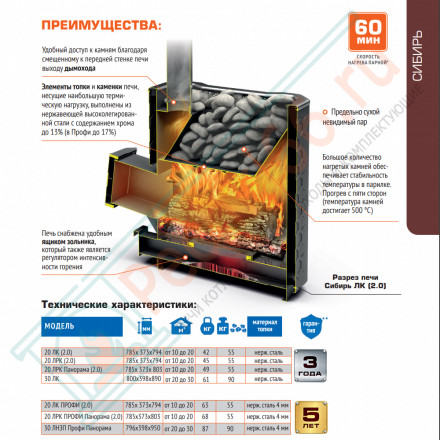 Печь для бани Сибирь-30 ЛК (2.0) (Теплодар)
