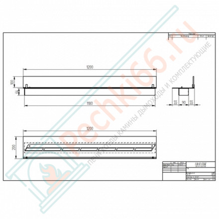 Горелка для биокамина прямоугольная со стеклом 1200 (ZeFire)
