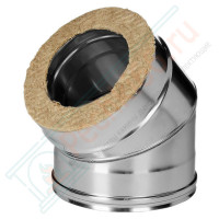 Отвод 45° с изол (НЕРЖ-321/0,5-НЕРЖ-439/0,5) d-150/230 (Дымок-Lux) Отвод 45° с изол (НЕРЖ-321/0,5-НЕРЖ-439/0,5) d-150/230 (Дымок-Lux)