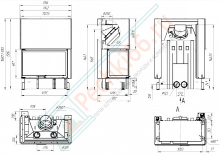 Топка Дельта 1000 RB два стекла правая черный шамот (Экокамин)